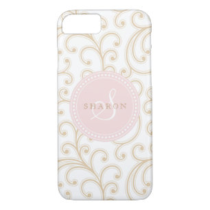 Capa Para iPhone Da Case-Mate Monograma floral cor-de-rosa-ouro elegante