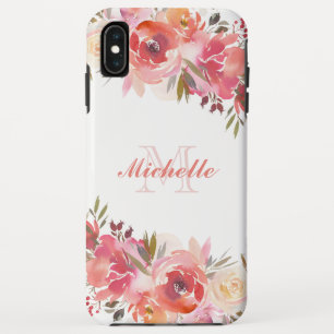 Capa Para iPhone Da Case-Mate Monograma Floral de Rosa de Pêssego de Pastel Ele