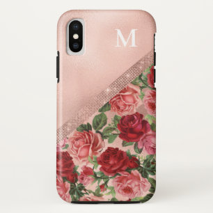 Capa Para iPhone Da Case-Mate Monograma Floral de Rosas vermelhas Rosa Elegante