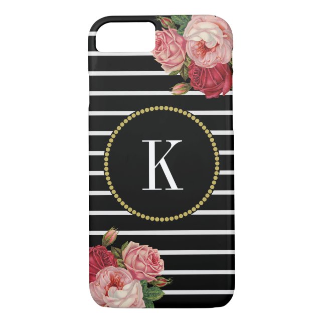 Capa Para iPhone, Case-Mate Monograma Floral Dourado Floral Branco Preto (Verso)