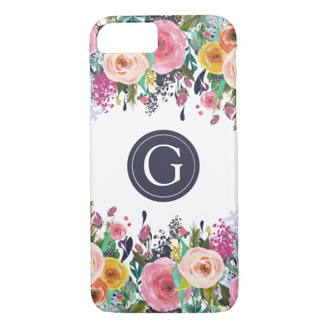 Capa Para iPhone, Case-Mate Monograma Floral Pintado iPhone 7 Caso (Verso)