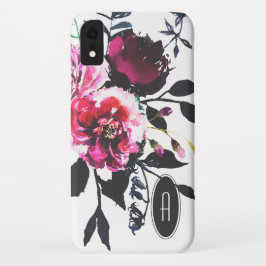 Capa Para iPhone Da Case-Mate Monograma floral roxo da aguarela profunda