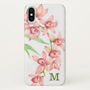 Capa Para iPhone X Monograma Flores Rosa Aquarela