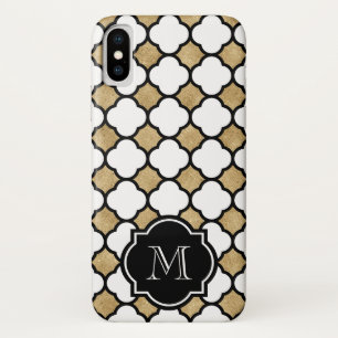 Capa Para iPhone Da Case-Mate Monograma Geométrico Dourado Branco Quatrefoil