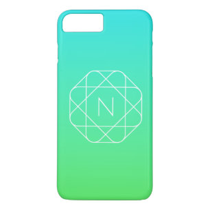 Capa iPhone 8 Plus/7 Plus Monograma Geométrico legal Azul e Verde limão