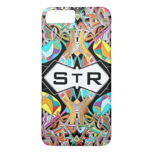 Capa iPhone 8 Plus/7 Plus Monograma Inicial Abstrato Desenhado à Mão Colorid