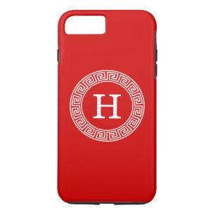 Capa iPhone 8 Plus/7 Plus Monograma Inicial do Quadro-chave grego Red What