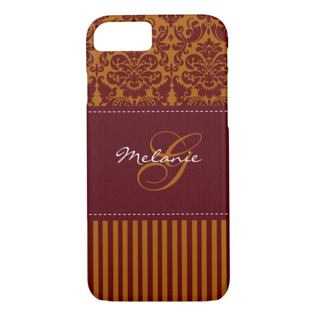 Capa Para iPhone, Case-Mate Monograma Laranja, Banheira de Damasco de Vinho iP (Verso)