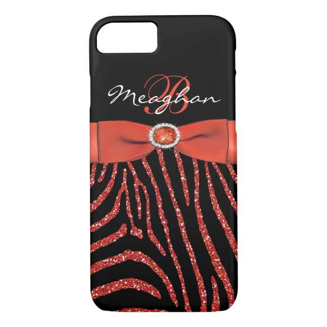 Capa Para iPhone, Case-Mate Monograma Laranja, Brilho Negro Zebra iPhone 7 Cas (Verso)