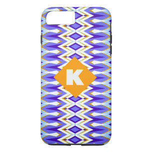 Capa iPhone 8 Plus/7 Plus Monograma - Letra K Blue e Orange Argyle geométric