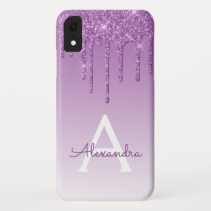Capa Para iPhone Da Case-Mate Monograma luxuoso roxo do brilho da faísca de