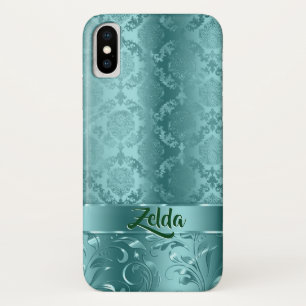 Capa Para iPhone Da Case-Mate Monograma Metálico de Damascos Florais Azuis-Turqu