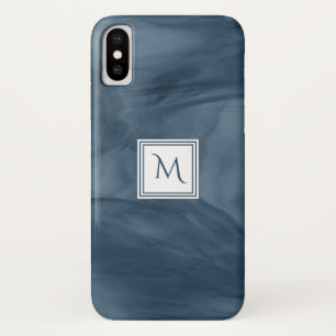 Capa Para iPhone X Monograma Moderno Azul Marinho Simples Marble