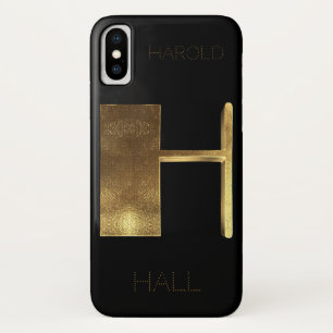 Capa Para iPhone X Monograma Monograma Inicial H Preto Dourado