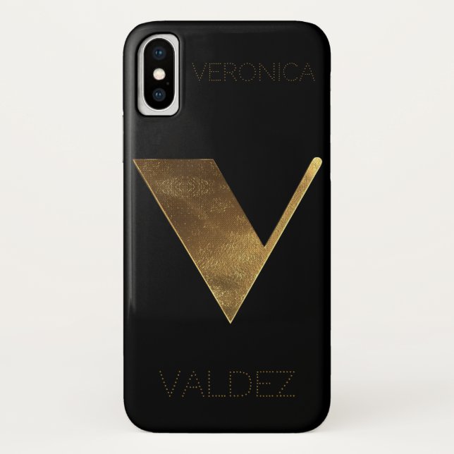 Capa Para iPhone, Case-Mate Monograma Monograma Inicial V Preto Dourado (Verso)