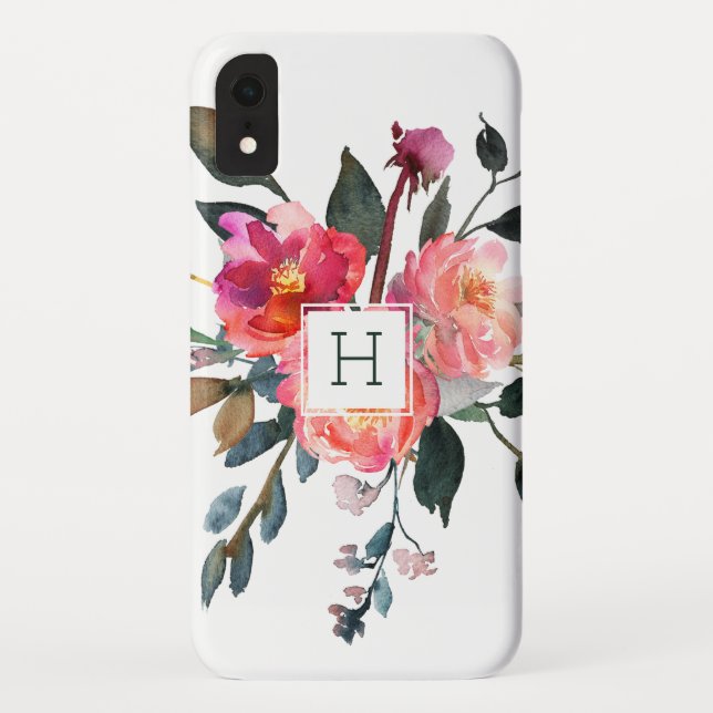 Capa Para iPhone, Case-Mate Monograma na moda floral da aguarela bonito do (Verso)