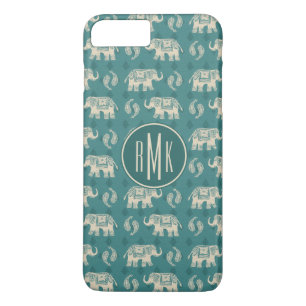 Capa iPhone 8 Plus/7 Plus Monograma  Padrão De Caravana De Teal De Elefante