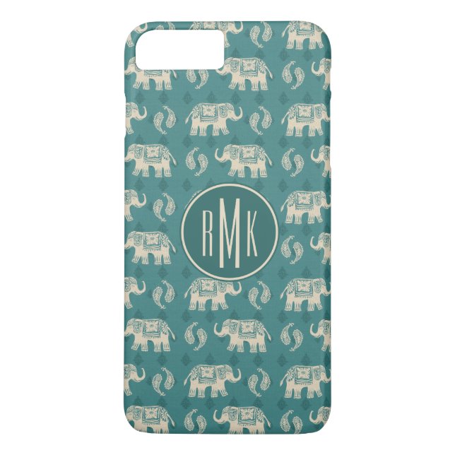 Capa Para iPhone, Case-Mate Monograma| Padrão De Caravana De Teal De Elefante (Verso)
