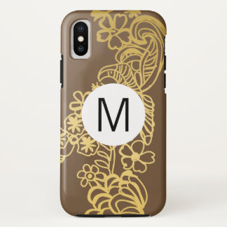Capa Para iPhone Da Case-Mate monograma padrão floral dourado marrom