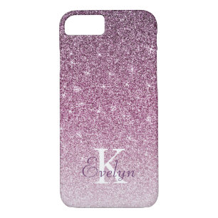 Capa iPhone 8/ 7 Monograma Personalizado de Brilho Roxo