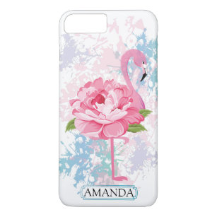 Capa iPhone 8 Plus/7 Plus Monograma personalizado do flamingo de  