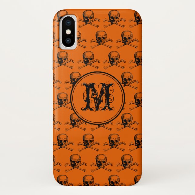 Capa Para iPhone, Case-Mate Monograma Personalizado do Halloween Negro Laranja (Verso)