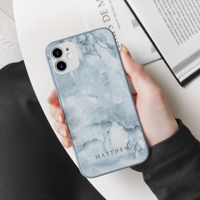 Capa Para iPhone, Case-Mate Monograma Personalizado Masculino Azul Marble (Criador carregado)