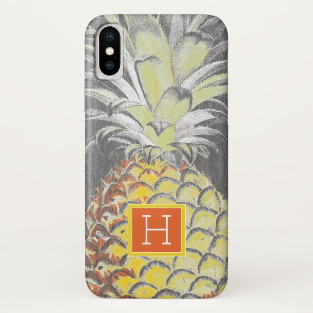 Capa Para iPhone, Case-Mate Monograma | Pinneanás amarelo tropical em Cinzas (Verso)