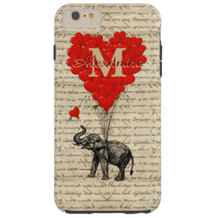 Capa Tough Para iPhone 6 Plus Monograma romântico do coração do elefante e do