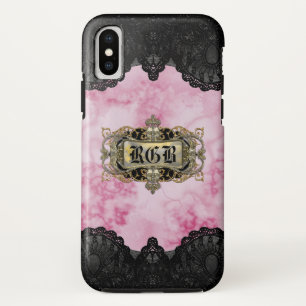 Capa Para iPhone X Monograma Romântico Legal de Mármore Rosa bonito
