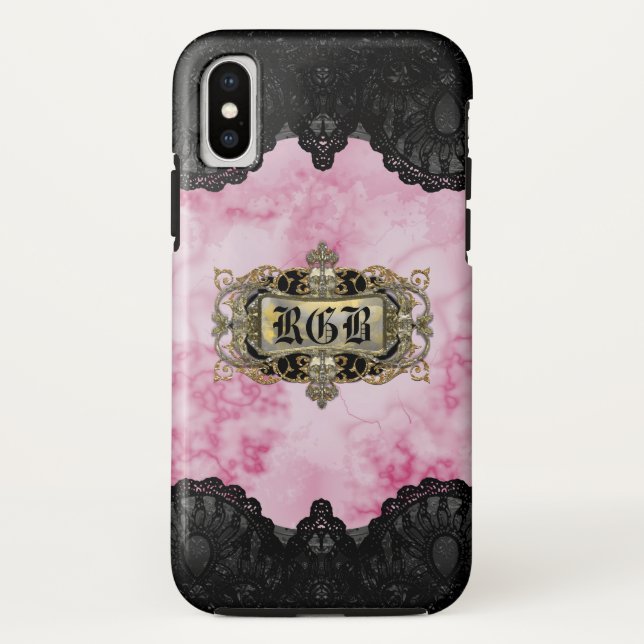 Capa Para iPhone, Case-Mate Monograma Romântico Legal de Mármore Rosa bonito (Verso)