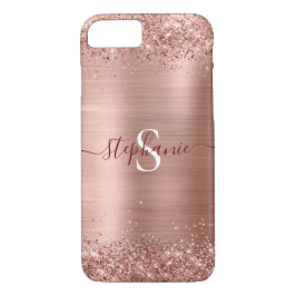 Capa iPhone 8/ 7 Monograma Rosa Dourado Faux-Glitter Girly Glam