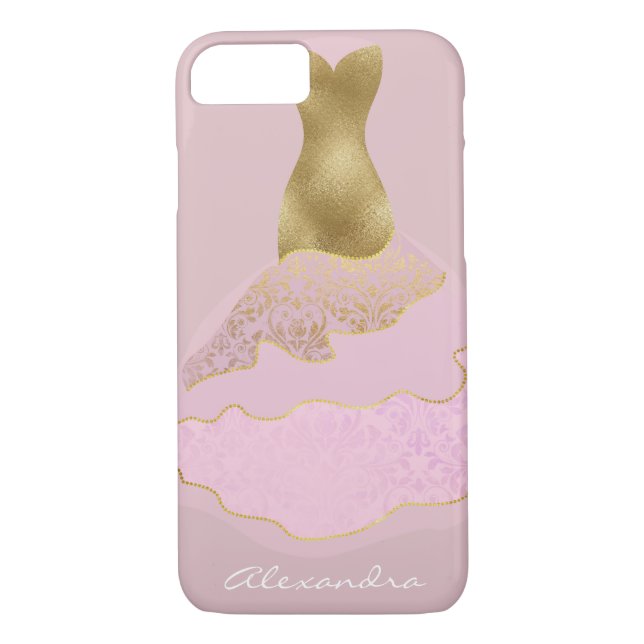 Capa Para iPhone, Case-Mate Monograma Rosa - Rosa dourado - Vestido feminino (Verso)