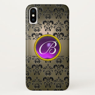 CAPA PARA iPhone DA Case-Mate MONOGRAMA ROXO DA GEMA DO DAMASCO PRETO CINZENTO