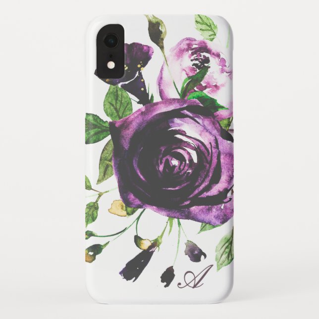 Capa Para iPhone, Case-Mate Monograma roxo temperamental da flor da aguarela (Verso)