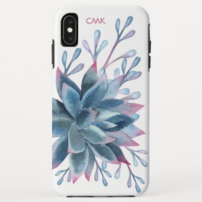 Capa Para iPhone, Case-Mate Monograma Suculente Azul Floral (Verso)