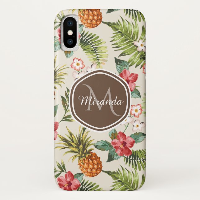 Capa Para iPhone, Case-Mate Monograma Tropical Exótico de Ananás Floral Castan (Verso)