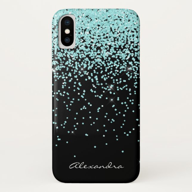 Capa Para iPhone, Case-Mate Monograma Turquesa e brilho brilhante preto (Verso)
