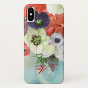 CAPA PARA iPhone DA Case-Mate MONOGRAMA VERMELHO DOS ROSAS BRANCOS E DAS FLORES