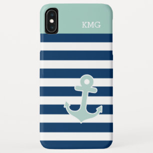 Capa Para iPhone Da Case-Mate Monogramas de Âncora Bonitos em faixas de Marinho
