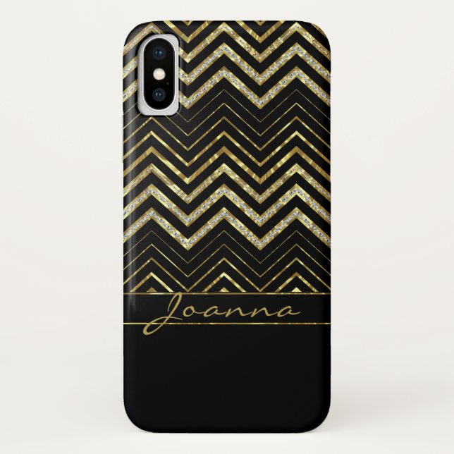 Capa Para iPhone, Case-Mate Monogramas Dourados E Diamantes Chevron (Verso)