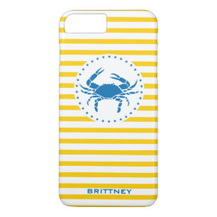 Capa Para iPhone Da Case-Mate Monogrammed listrado do amarelo do caranguejo azul