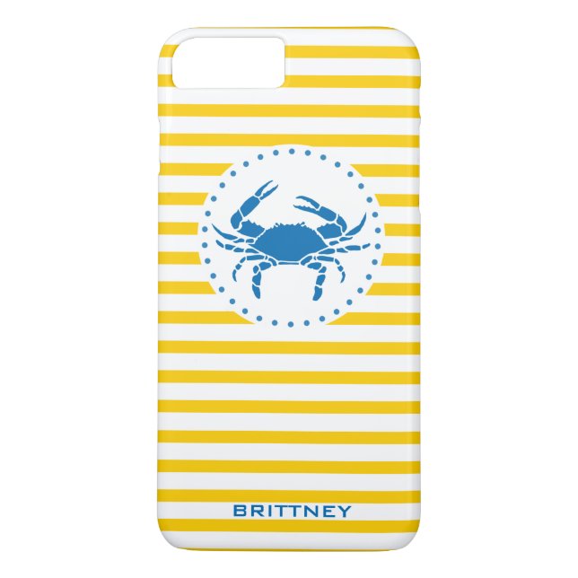 Capa Para iPhone, Case-Mate Monogrammed listrado do amarelo do caranguejo azul (Verso)