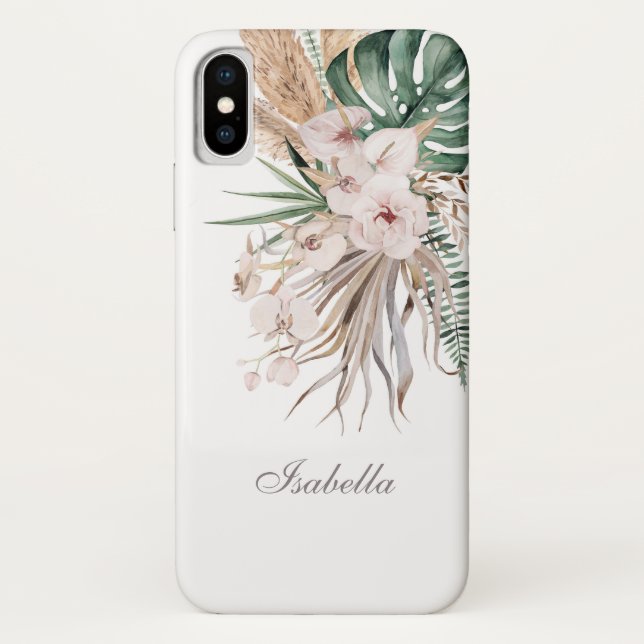 Capa Para iPhone, Case-Mate Monstera Tropical e Orchid Nome Personalizado (Verso)