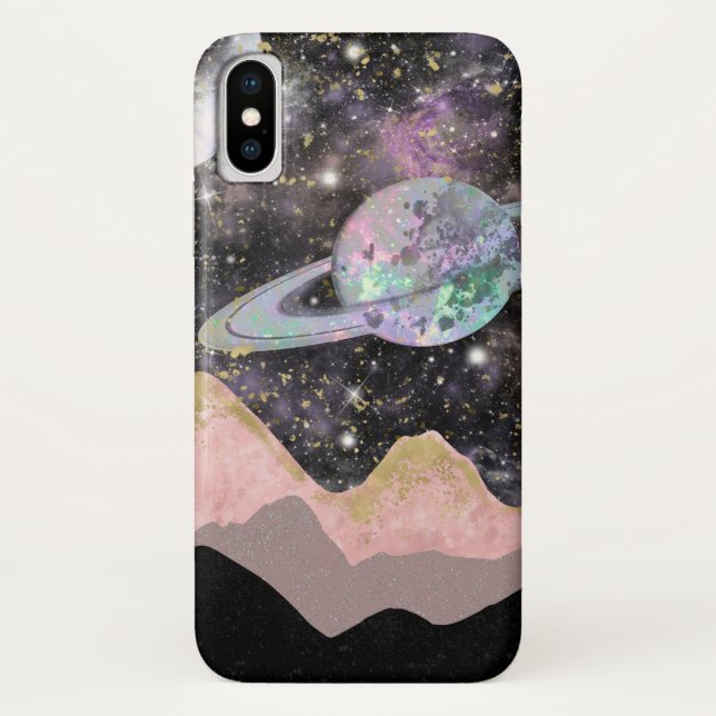 Capa Para iPhone, Case-Mate Montanhas Espaciais Estrelas Douradas Céu Galáxia  (Verso)