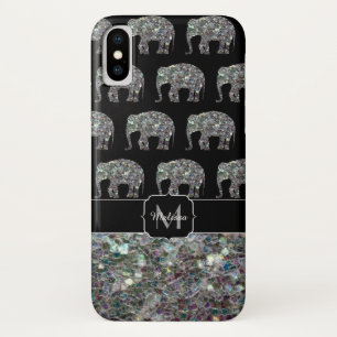 Capa Para iPhone X Mosaico prateado cintilante Monograma de Elefante
