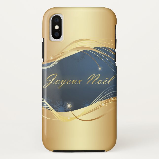Capa Para iPhone, Case-Mate Motivo de Natal dourado com fundo azul... (Verso)