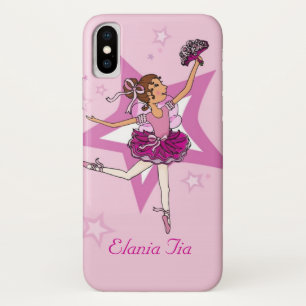 Capa Para iPhone X Mulher bailarina cor-de-rosa, nome do cabelo escur