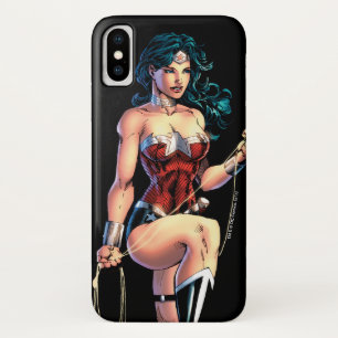Capa Para iPhone X Mulher Maravilha Agarrando Laço em Rocha