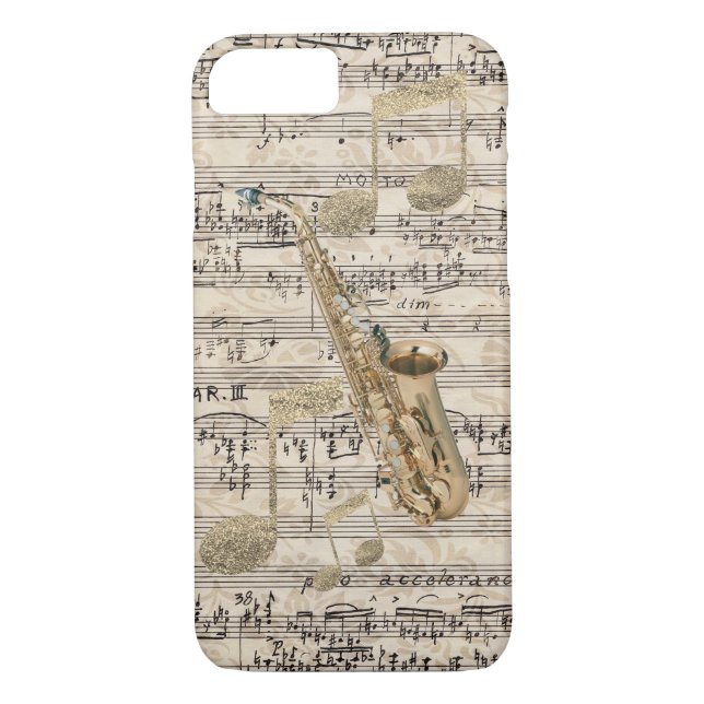 Capa Para iPhone, Case-Mate Música floral do saxofone & do ouro da partitura (Verso)